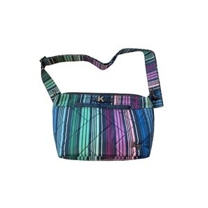 LUG Flare Crossbody Bag‎ Striped Quilted Adjustable Strap Zip Pockets K Charm